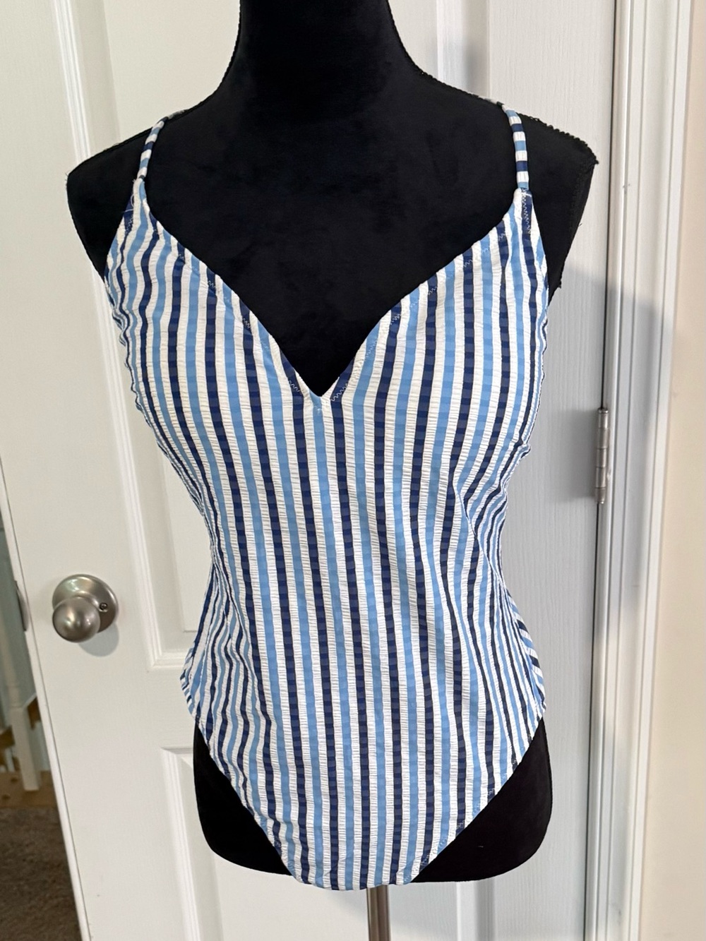 JCrew: Striped Blue & White Spaghetti Strap Women's Top